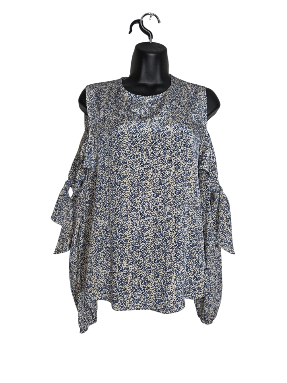 Robert Rodriguez 100% Silk Floral Cold Shoulder Tie Top Blue